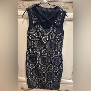 Black Lace Over Nude, Sleeveless, fitted,Dress Size 10 with Criss-Cross neckline